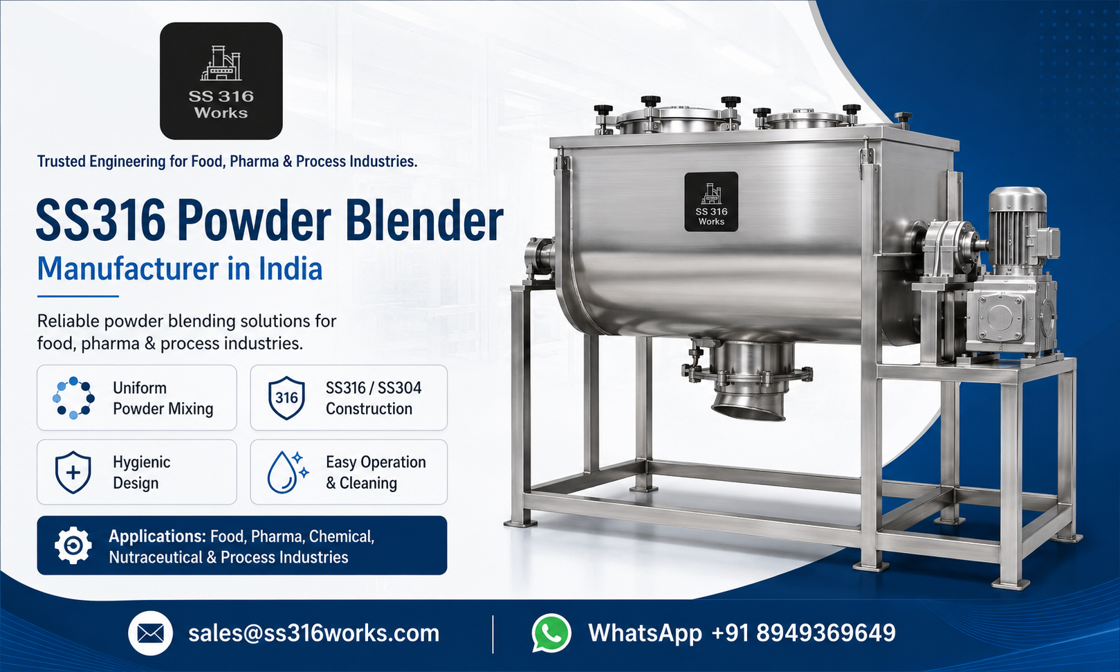 SS316 Powder Blender Manufacturer in India